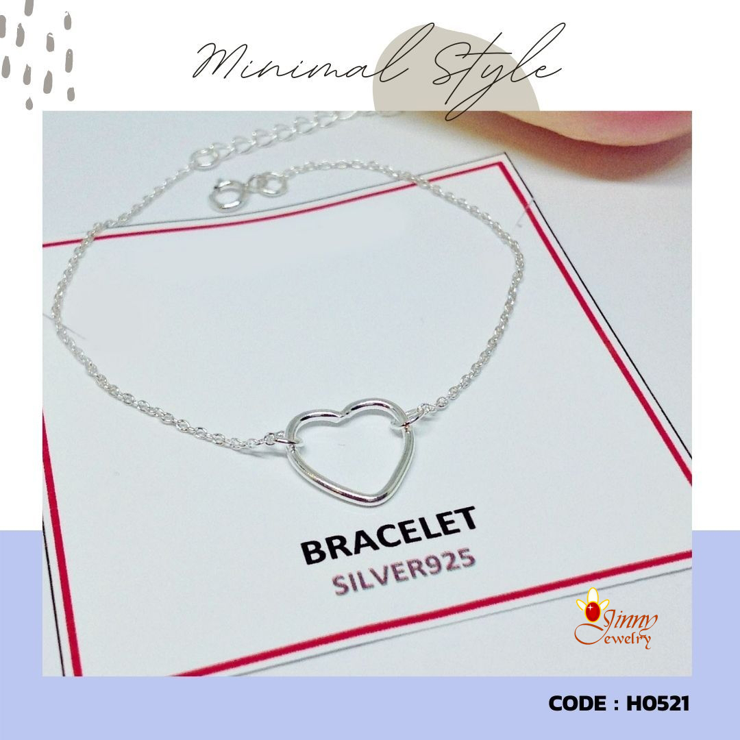 สร้อยข้อมือเงินแท้ 92.5% สร้อยข้อมือผู้หญิง รูปหัวใจ Minimal Style งานเล็กๆ น่ารักๆ ขนาดฟรีไซส์ (เรือนเงินแท้)