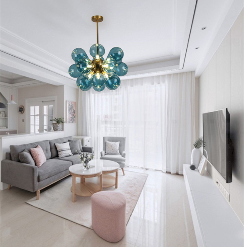 โคมไฟแขวนเพดานโป๊ะแก้วทรงพวงลูกโป่งโครงสีทอง รุ่น [DD-253]