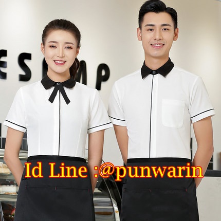 เสื้อพนักงานต้อนรับ เสื้อพนักงานเสริฟ เสื้อพนักงานโรงแรม เสื้อพนักงานร้านอาหารเสื้อเชิ้ตแขนสั้น F6308002 ขาว S-4XL