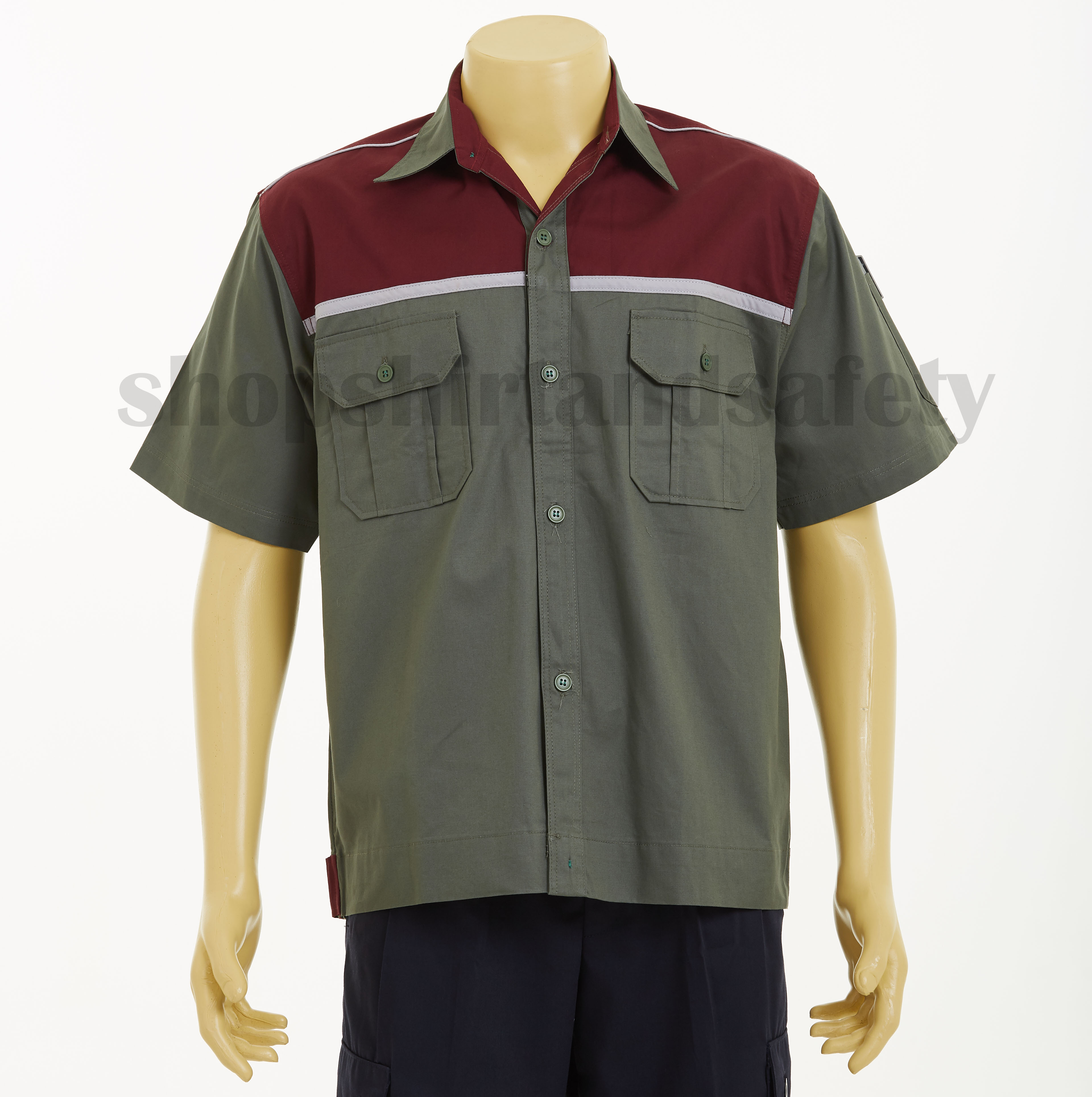 เสื้อช็อปแขนสั้นแบบหยกอกม่วงกุ้นเทา