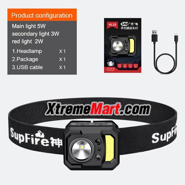 ไฟฉายคาดหัว Supfire HL19 LED XG2 + COB พร้อมระบบ Sensor มือโบกเปิด-ปิด