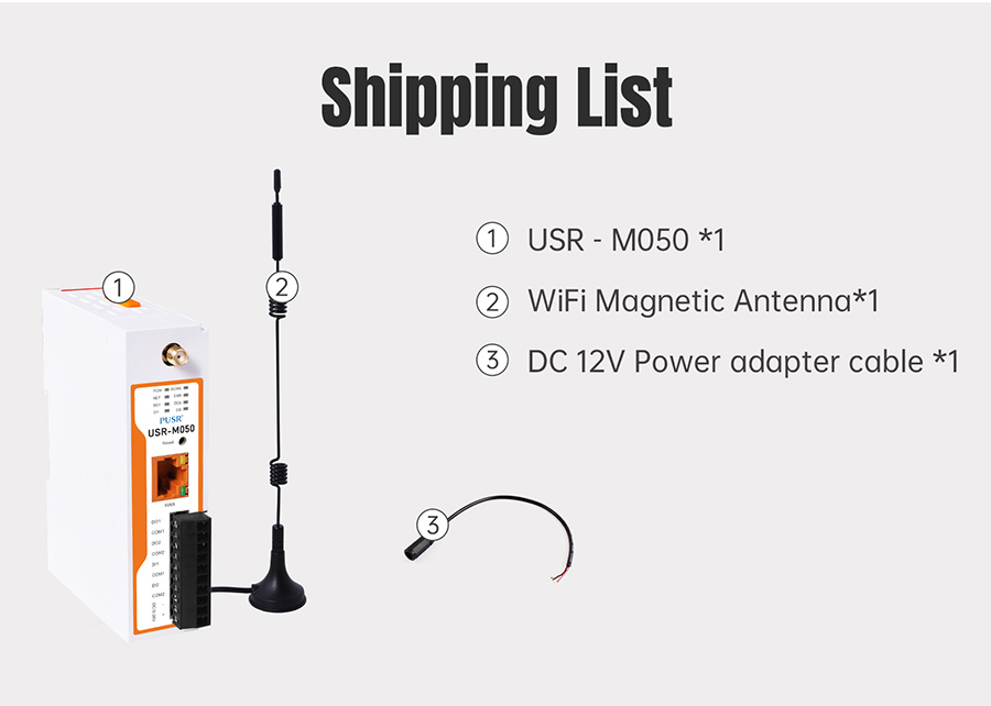 Network IO Controller (USR-M050) Built-in 2DO/2DI/ ต่อขยาย IO ได้/Report Custom MQTT,JSON/รองรับ Cloud Service หลายแบรนด์