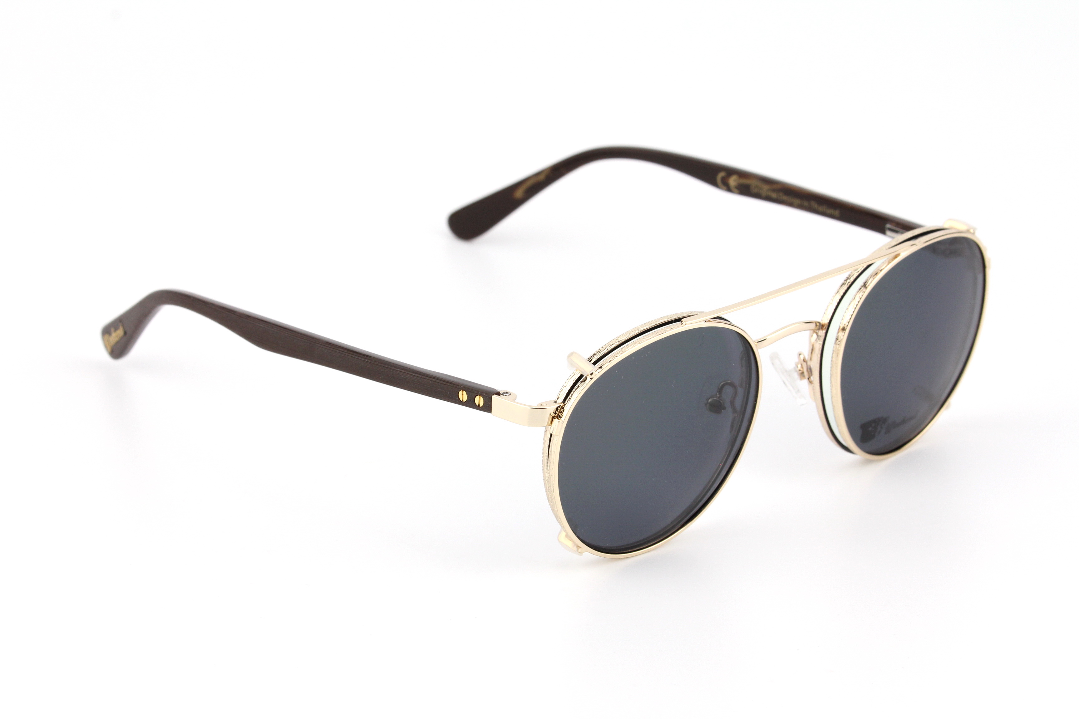 กรอบแว่นสายตาพร้อมคลิปกันแดด Weekend Round Gold