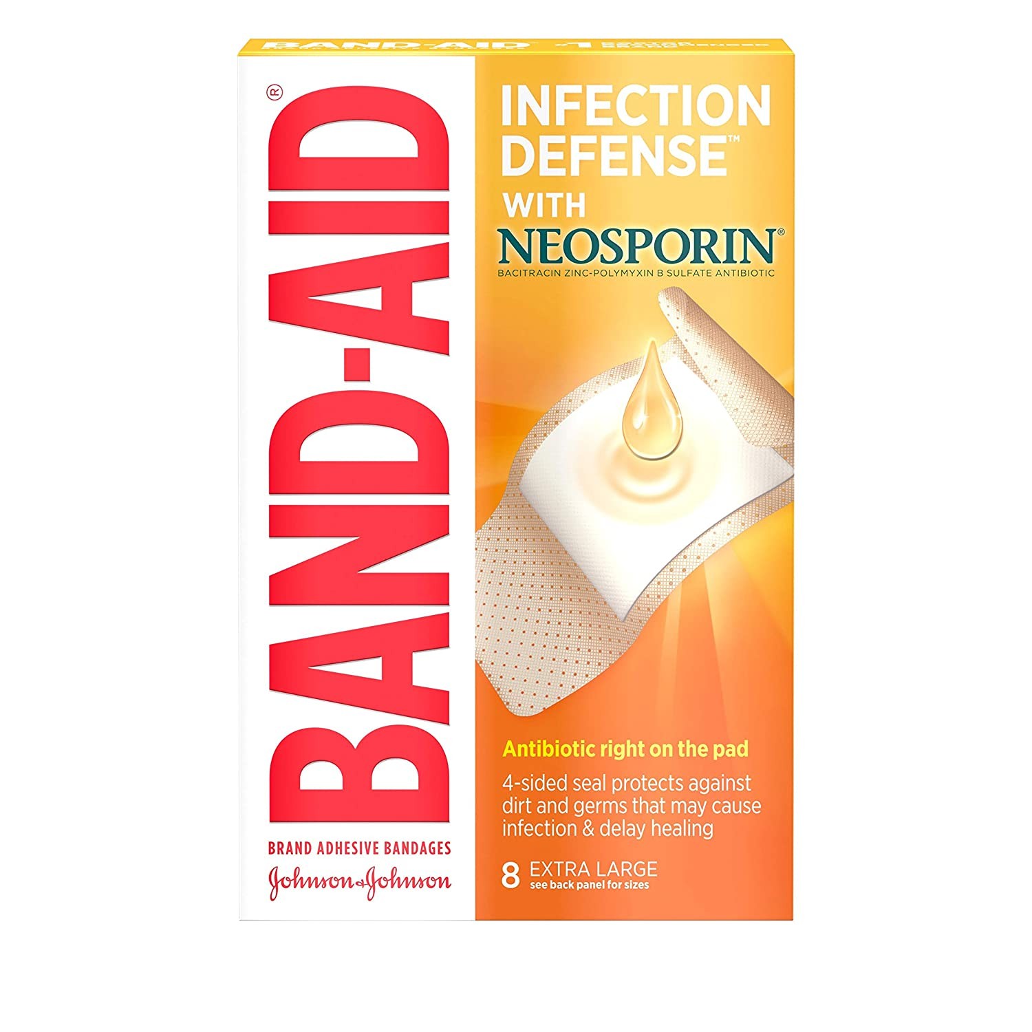 พลาสเตอร์ปิดแผลพร้อมยาฆ่าเชื้อ Johnson & Johnson BAND-AID Infection Defense with Neosporin (Extra Large)