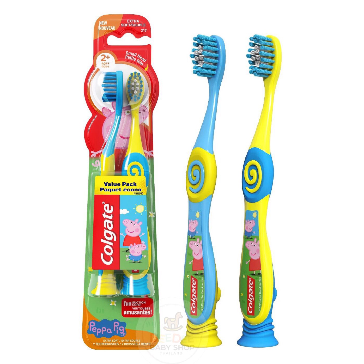 แปรงสีฟันสำหรับเด็กพร้อมฐานตั้งสูญญากาศ Colgate Peppa Pig Kids Toothbrush with Suction Cup (Pack of 2)