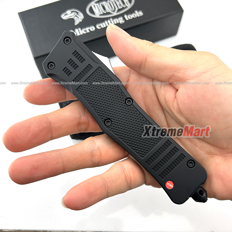 มีดสปริงตรง คม 2 ด้าน Microtech Combat Troodon ขนาดใหญ่ คลิปสีดำ 00556 D/E Automatic Knife Camping Tool (Dual Front)