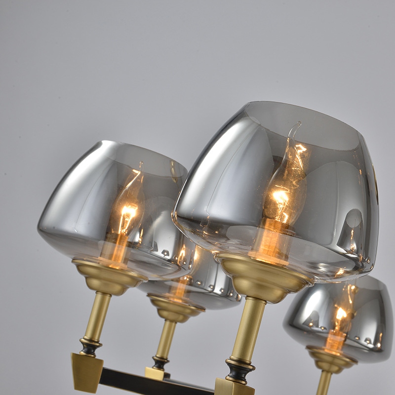 โคมไฟระย้าสไตล์วินเทจ luxury retro 6 ดวง โป๊ะแก้วสีเทารมควัน [GC628]