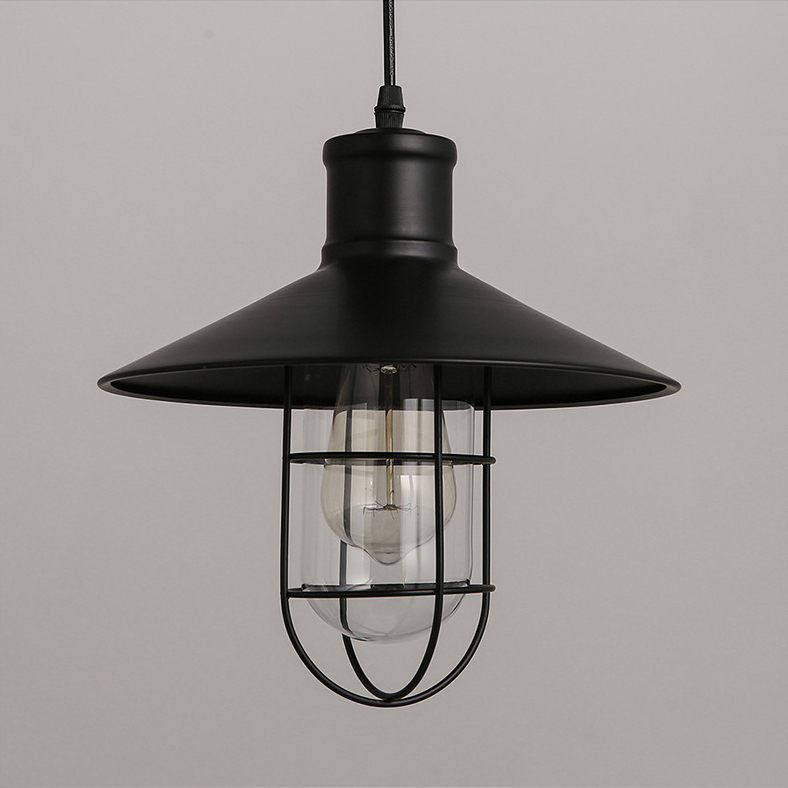 โคมไฟห้อยเพดาน Industrial Loft สีดำ เหล็กดัดครอบแก้ว