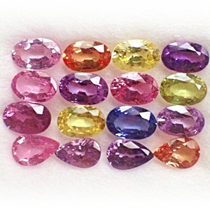 Fancy Sapphire พลอยเนื้อแข็งจัดเซท สีแฟนซี ขนาด 6x4 มิล น้ำหนักรวม 8.38 กะรัต จำนวน 16 เม็ด สีจัดว่าเข้ม สีสวย ของจริงสวยกว่าในรูปค่ะ เนื้อสะอาด