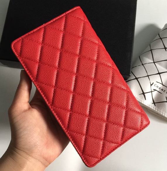 กระเป๋าสตางค์ cn caviar wallet ใบยาว 2 พับ มี 3 สี ดำ แดง แดงเข้ม งานดีสุด หนังอิมพอร์ทยยุโรป