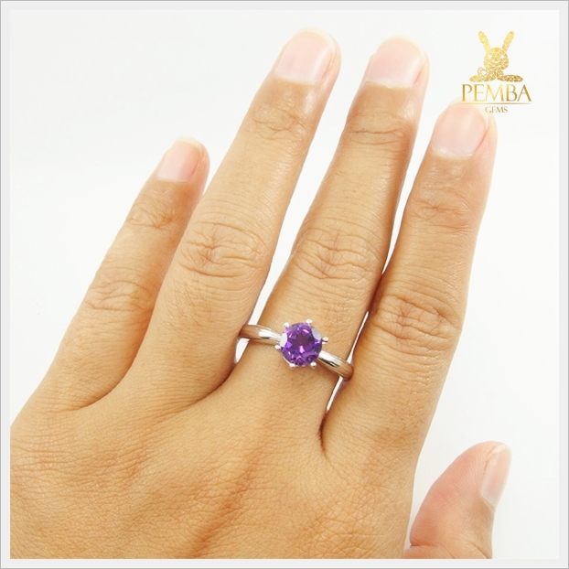 แหวนอเมทิสต์แท้ เงินแท้ ชุบทองคำขาว แหวนพลอยแท้