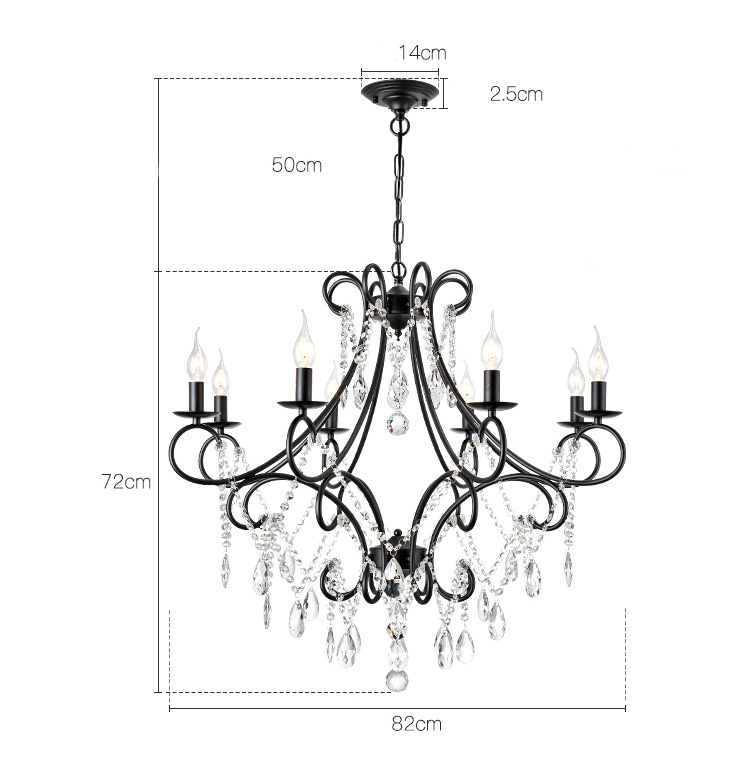 โคมไฟระย้าสไตล์อเมริกันเหล็กดัดแท่งเทียนตกแต่งคริสตัล [D6659]