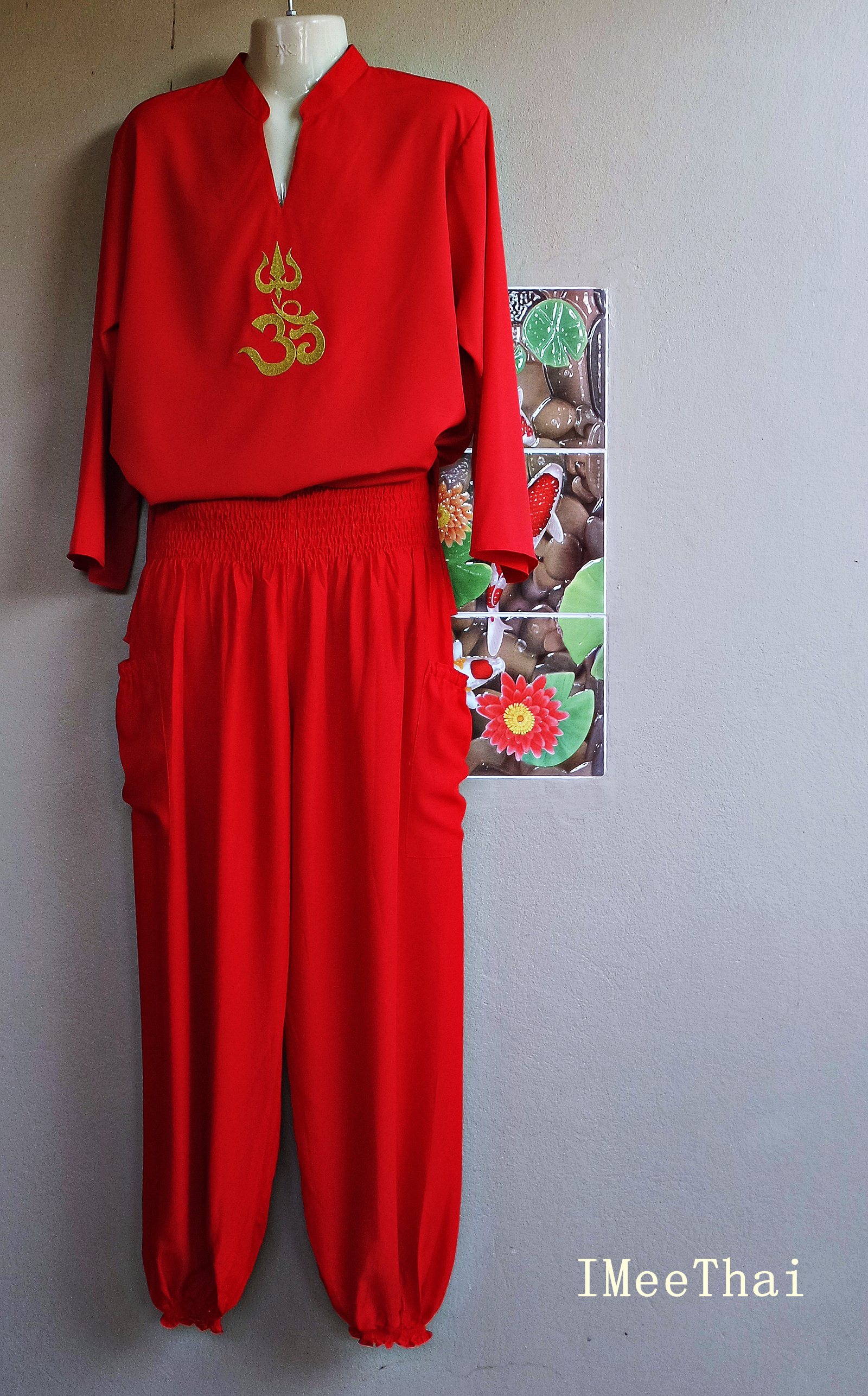 กางเกง อาลาดิน ขาจั๊ม สีแดง