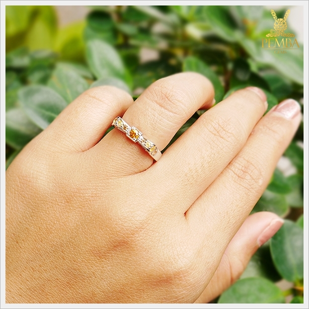 แหวนบุษราคัมแท้ เงินแท้ ชุบทองคำขาว ดีไซน์รูปโบว์สวยเก๋ แหวนพลอยแท้