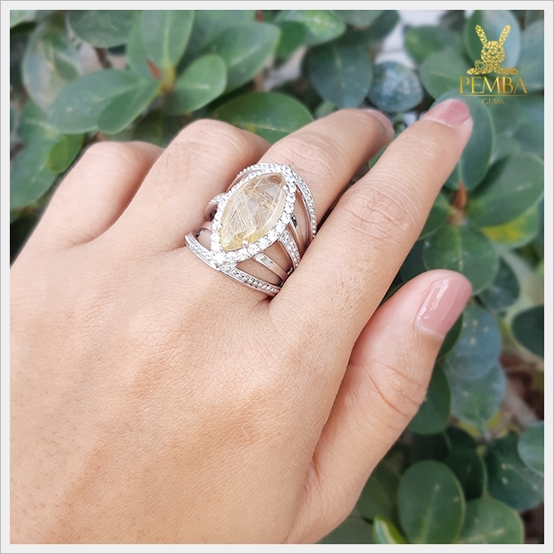 แหวนไหมทองแท้ ทรงมาส์สุดเก๋ เงินแท้925 ชุบทองคำขาว เรียกเงิน เรียกทอง