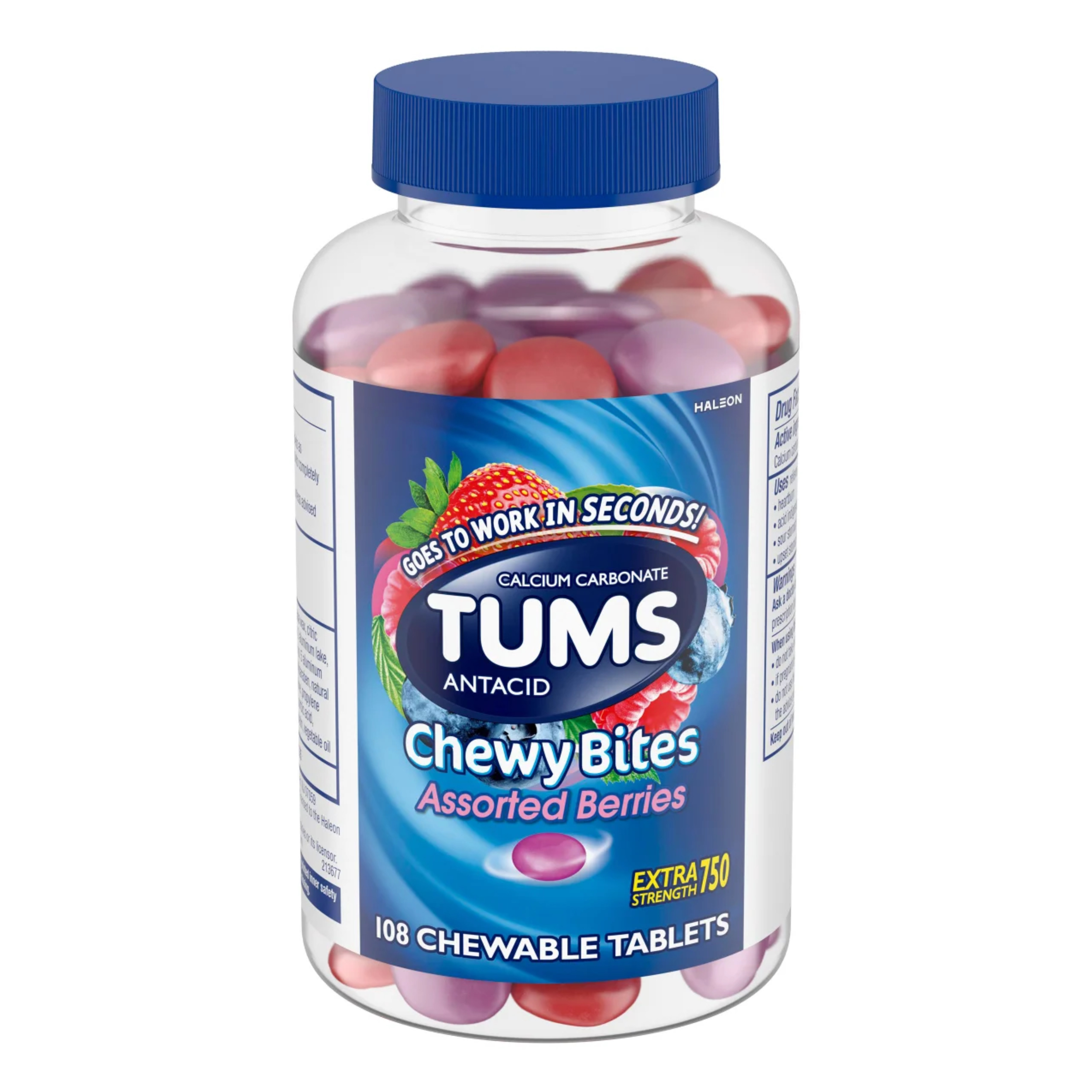 เม็ดเคี้ยวบรรเทาอาการกรดไหลย้อน TUMS Antacid Chewy Bites Extra Strength 750 - Assorted Berries (108 Chewable Tablets)