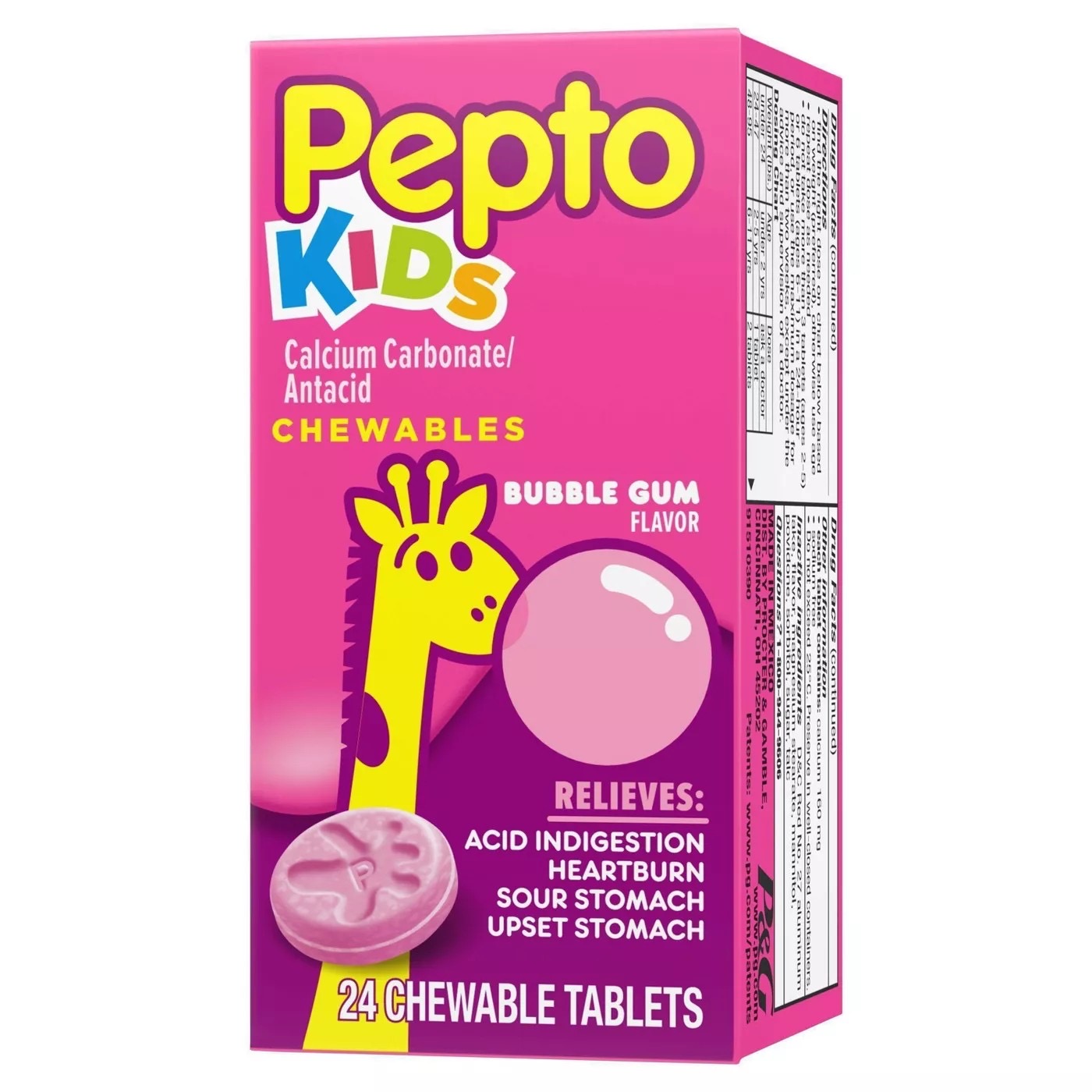 เม็ดเคี้ยวบรรเทาอาหารไม่ย่อยและกรดไหลย้อนสำหรับเด็ก Pepto-Bismol KIDS Antacid Chewables