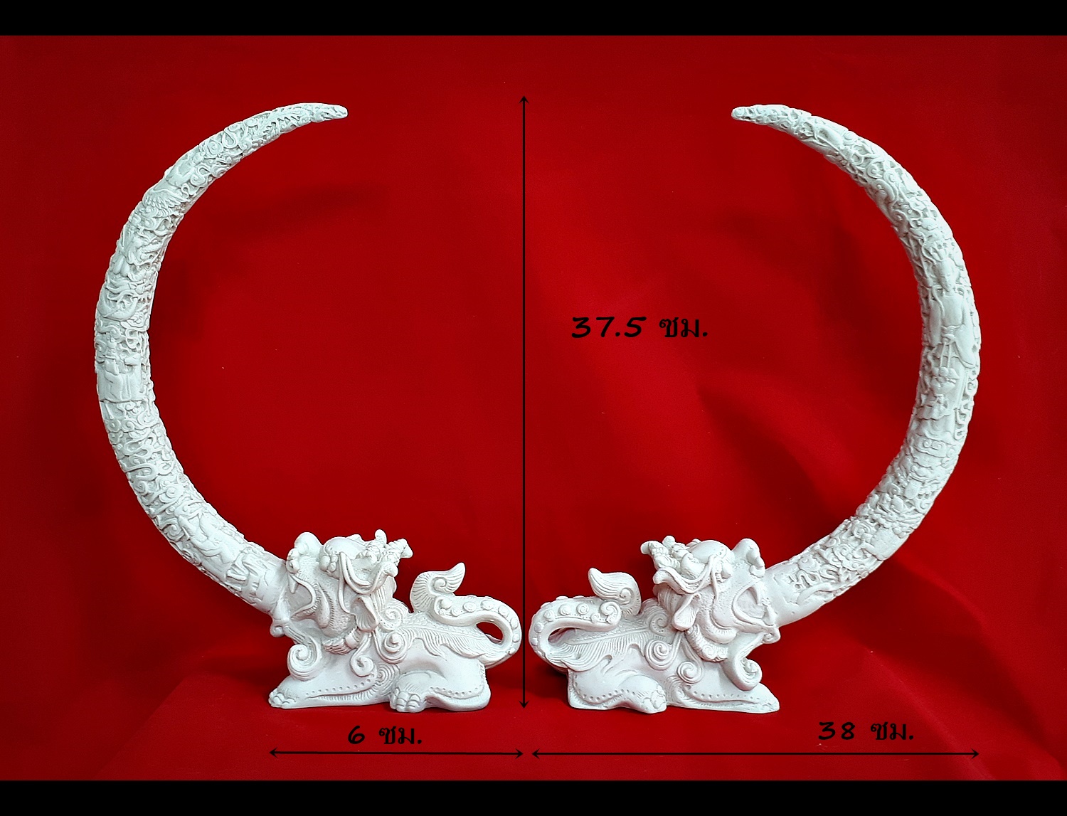 งาช้าง สิงห์โตจีน จำลอง เนื้อเรซิ่น สีขาว แกะสลัก (ขายปลีก ขายส่ง)