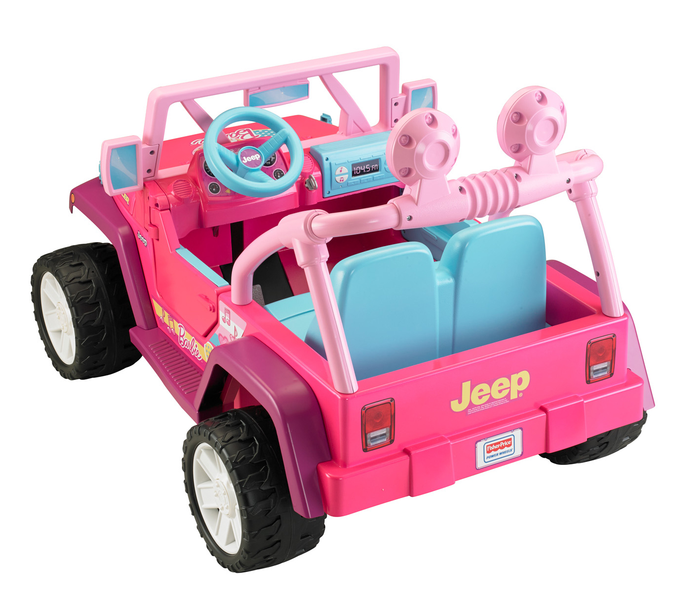 รถจี๊ปบาร์บี้พลังแรงสูงแบบ 2 ที่นั่งสำหรับลูกสาว Fisher-Price รุ่น Power Wheels Barbie Jammin' Jeep Wrangler 12-Volt Battery Powered Ride-On (Pink)
