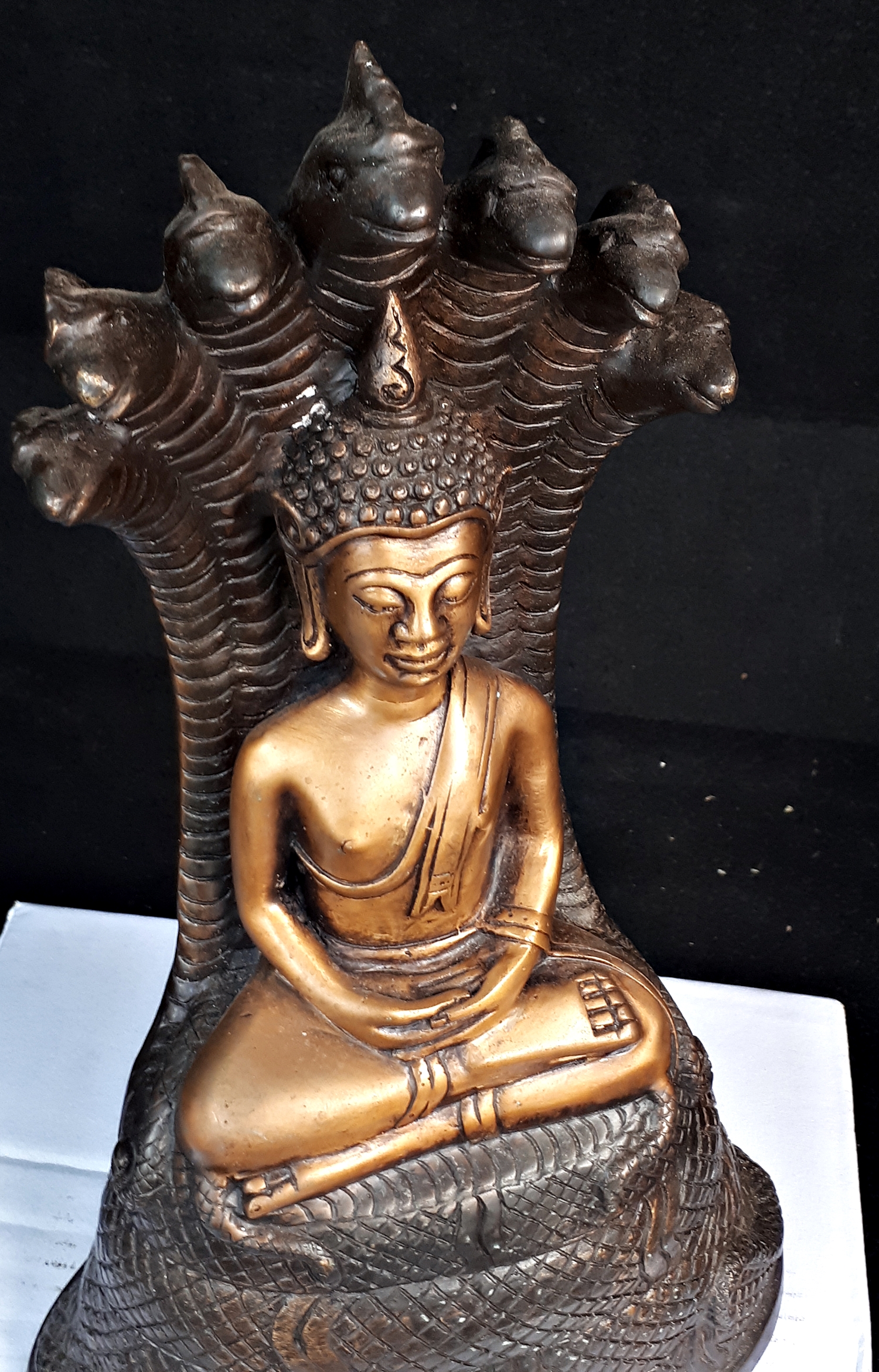 หลวงพ่อเจ็ดกษัตริย์ พระพุทธสิริสัตตราช ( พระบูชา ปางพระนาคปรก ขนาดหน้าตัก 4นิ้ว เนื้อโลหะชนวน รมดำ )