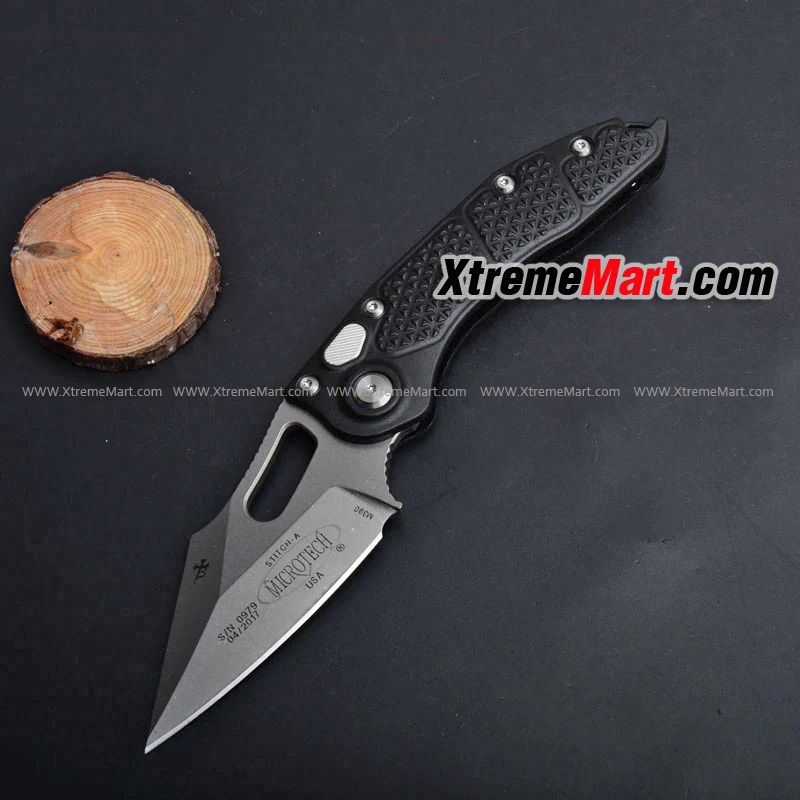 มีดพับออโต้ Microtech M390 ด้ามสีดำ วัสดุใบมีด 60HRC ปุ่มเปิดเร็ว TC4 โลหะผสมไทเทเนียม