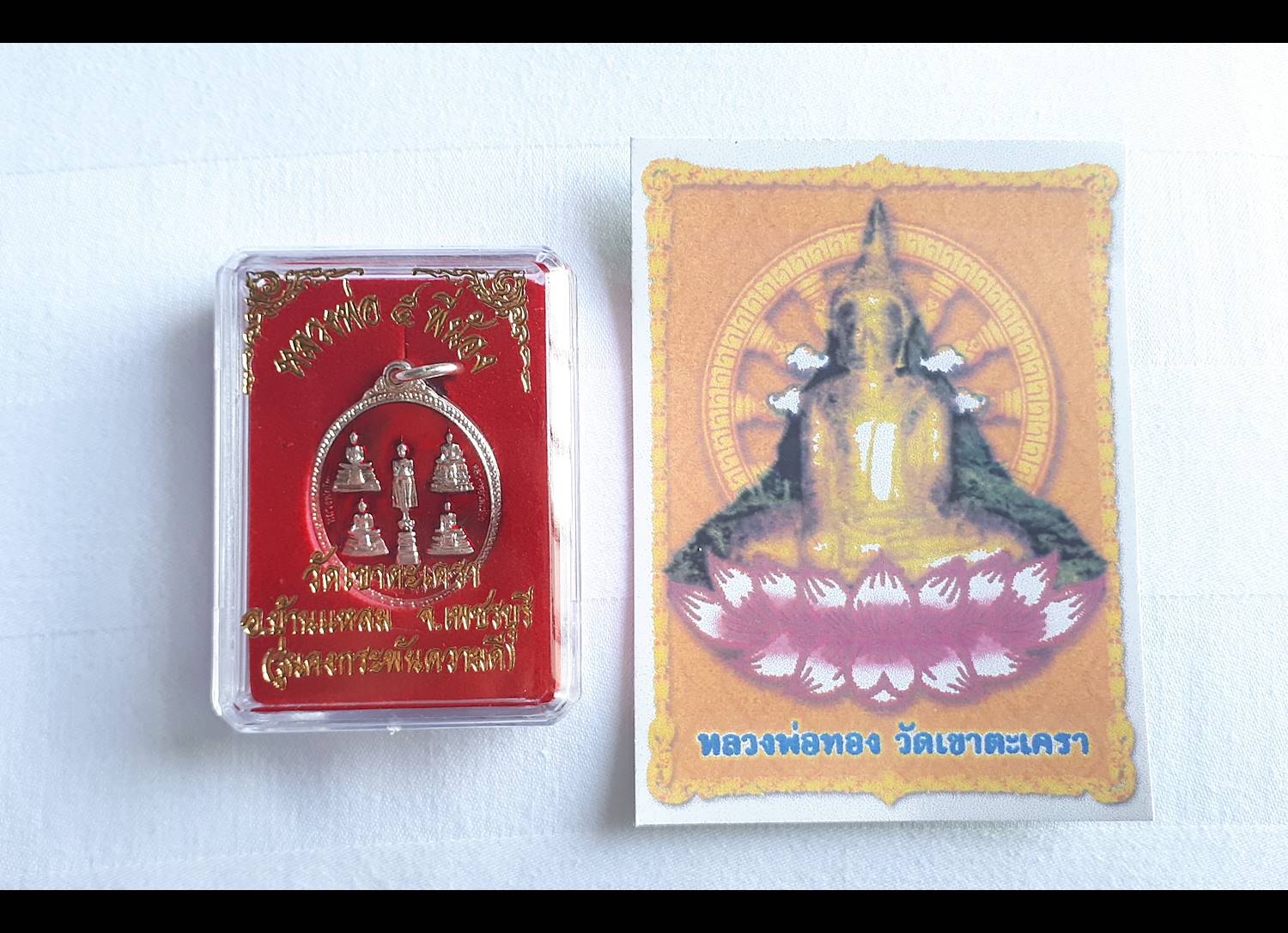 เหรียญหลวงพ่อ 5พี่น้อง เนื้อกระไหล่เงินลงยาสีแดง ปี2559 (สร้างปลุกเสก ออกบูชา วัดเขาตะเครา)