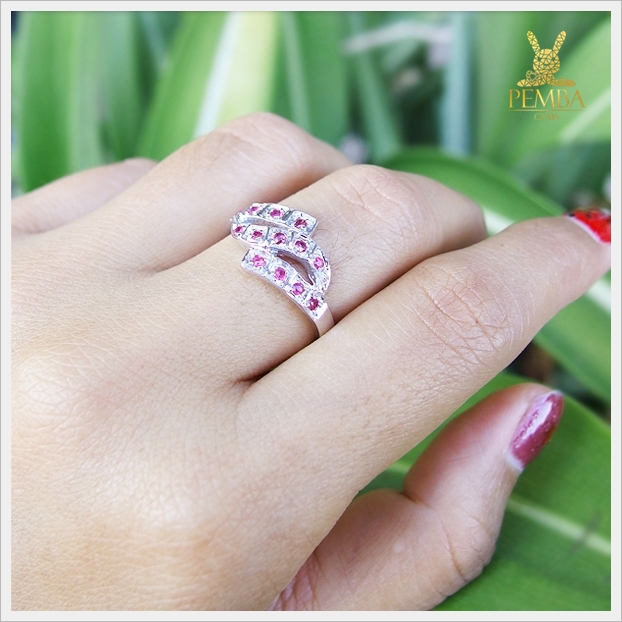 แหวนทับทิมพม่าแท้ สีชมพูหวานๆ สวยงาม เงินแท้925 แหวนพลอยแท้