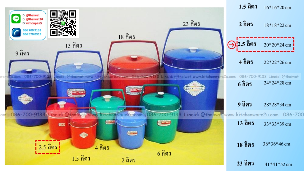 P11432 กระติกกลม 2.5 ลิตร (20*20*24 cm) No.K-6 เกรดเอ (ราคาส่งต่อ 12 ใบ :เฉลี่ย 70 บต่อใบ)