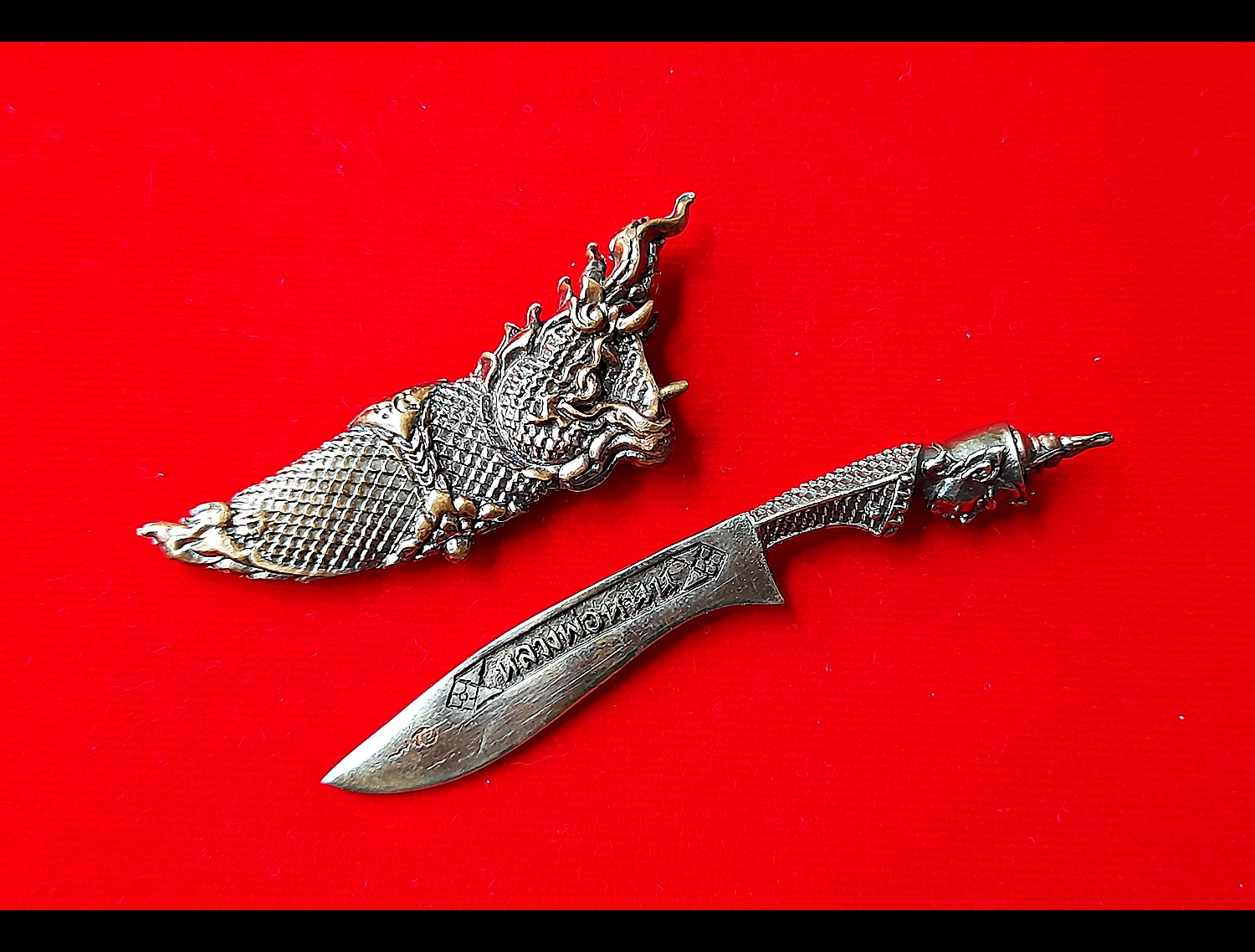 มีดหมอท้าววิรูปักษ์ (ท้าววิรูปักษ์ เทวดาผู้เป็นใหญปกครองพญานาค) หล่อนำฤกษ์ เนื้อสัตตะโลหะ (พิเศษ(เฉพาะหล่อนำฤกษ์)) ปี2564 #รับประกันแท้ - หลวงพ่อหนุน วัดพุทธโมกข์