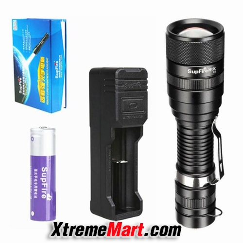 ไฟฉาย SupFire new flashlight F5 10w rechargeable camping outdoor led zoom flashlight (BLACK)