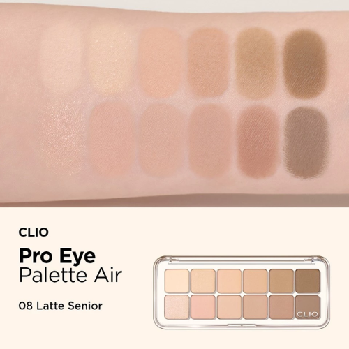 (#08 Latte Senior) Clio Pro Eye Palette Air คลีโอ โปรอายพาเลทแอร์ อายแชโดว์พาเลท12 เฉดสี เนื้อแมต ชิมเมอร์ กลิตเตอร์ เนื้อเนียน เกลี่ยง่าย