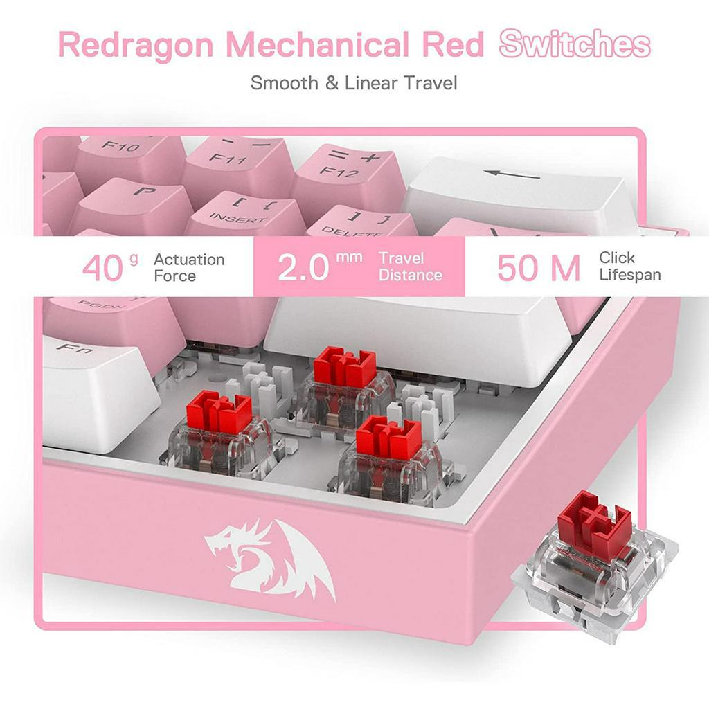 (TH/EN) Redragon K617 Fizz 60% Wired RGB Gaming Keyboard Pink White