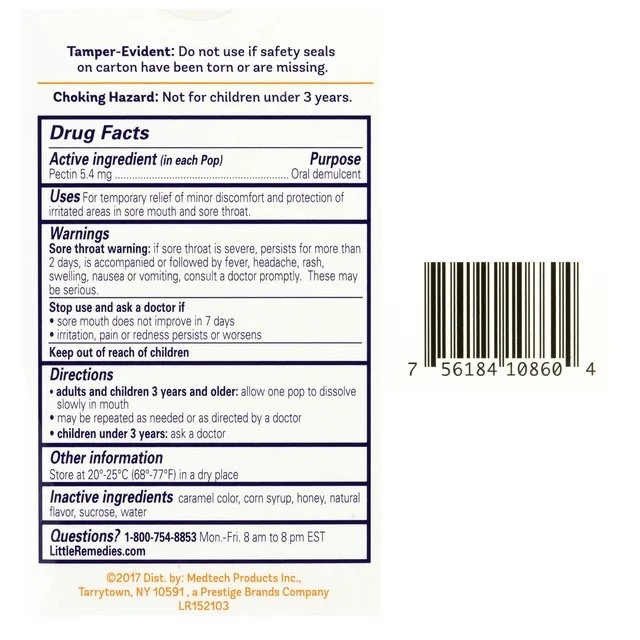 อมยิ้มลดอาการไอและระคายคอสำหรับเด็ก Little Remedies Sore Throat Pops