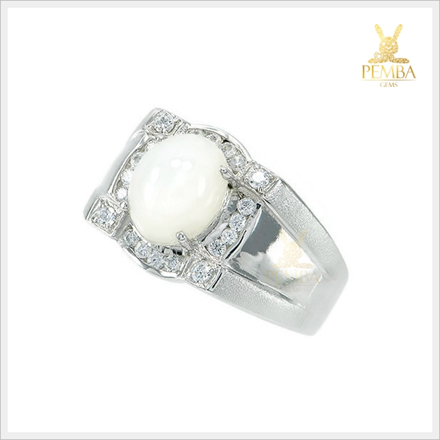 แหวนมุกดาหารแท้ เงินแท้925 ชุบทองคำขาว ใส่เพิ่มความมั่นใจ