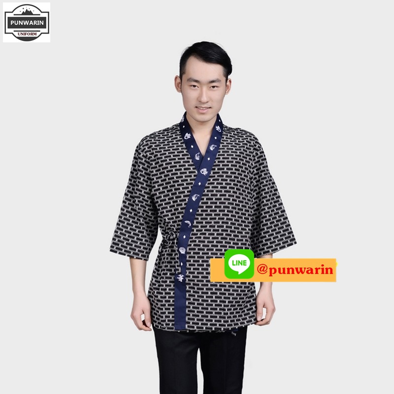 เสื้อพ่อครัวไตร์ญี่ปุ่น สำหรับห้องอาหารญี่ปุ่นเกาหลี เสื้อพนักงานต้อนรับ G6607006 สีภาพ S-2XL