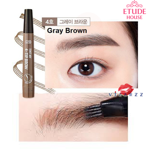 Etude House My Tint 4-Tip Brow # 4 Gray Brown ปากกาเขียนคิ้วที่ออกแบบให้เป็น 4 เส้น ทำให้เหมือนการสักคิ้วที่ดูธรรมชาติ เรียงเส้นสวย และติดทนนานทั้งวันไม่มีเลอะเลือน