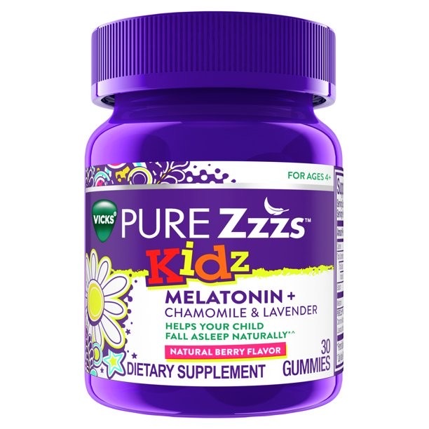 วิตามินช่วยเสริมการนอนหลับสำหรับเด็กชนิดกัมมี่ Vicks PURE Zzzs Kidz Melatonin + Chamomile & Lavender Gummies (30 Gummies)