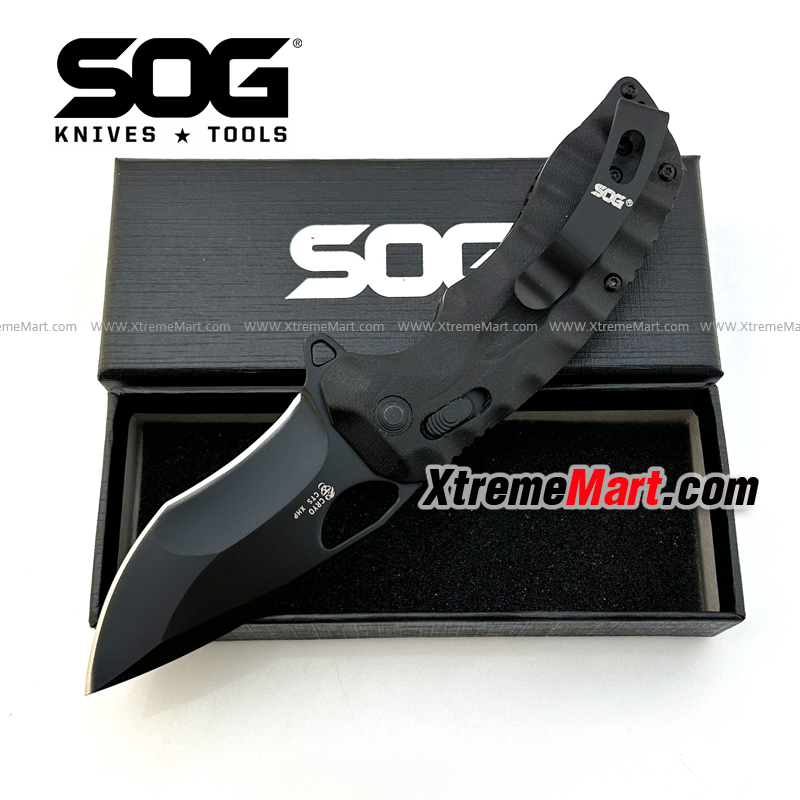 มีดพับ SOG Kiku XR CTS-XHP ใบสีดำ ด้ามสีดำ (Black) จุดหมุนตลับลูกปืน