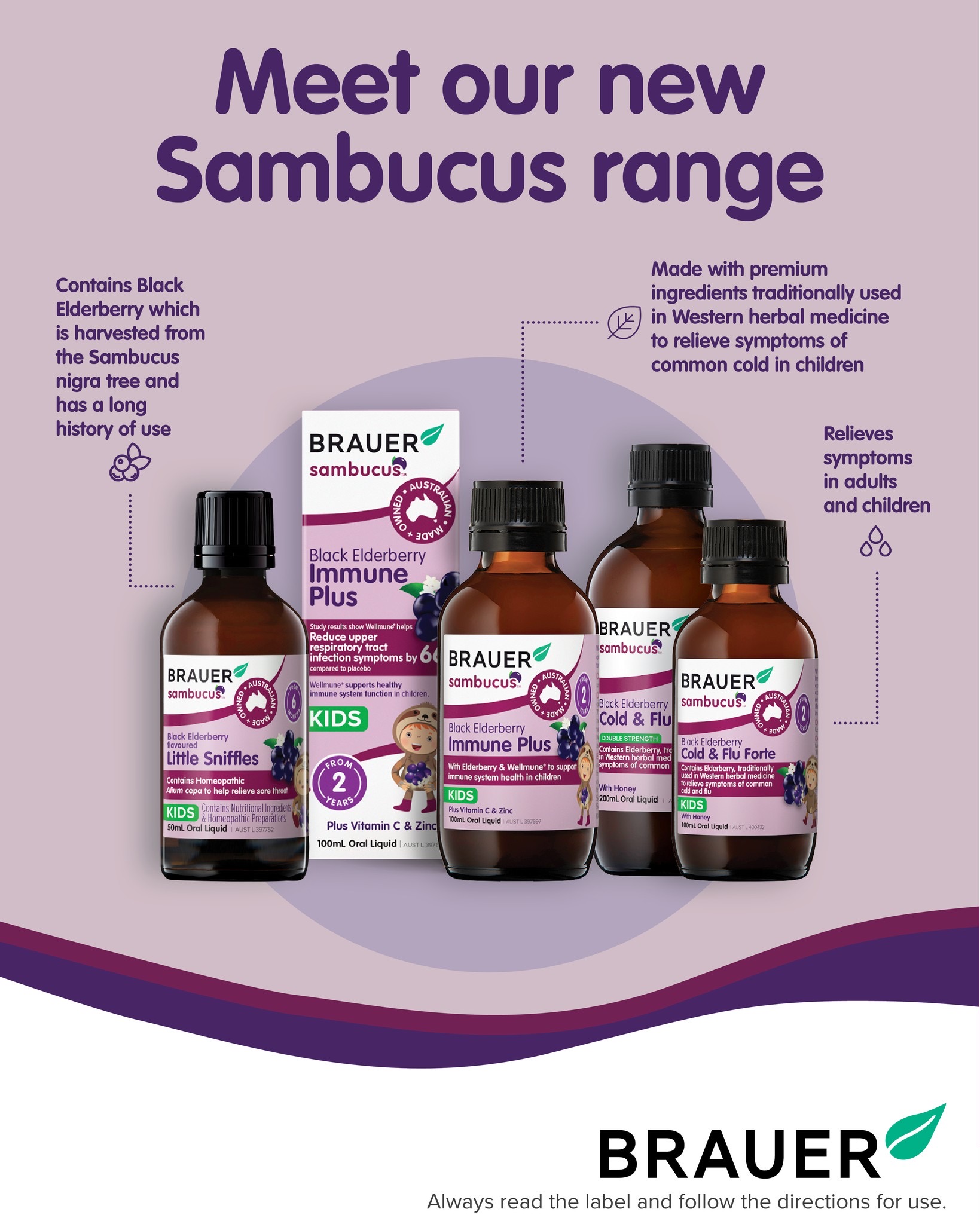 วิตามินเสริมภูมิคุ้มกันสำหรับเด็ก BRAUER Kids Sambucus Black Elderberry Immune Plus