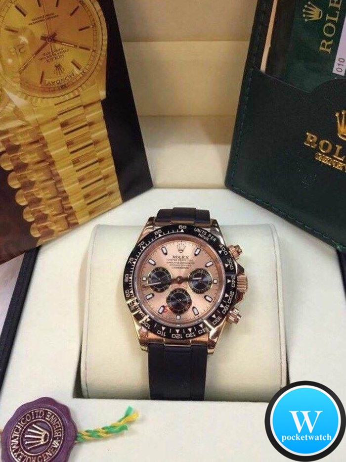 นาฬิกา Rolex Cosmograph Daytona Pink Gold หน้า Pink สายซิลิโคนแท้