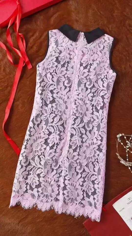 ชุดเดรสสั้นลูกไม้น่ารักๆสีชมพู va lace dress size S M L รหัส j000118