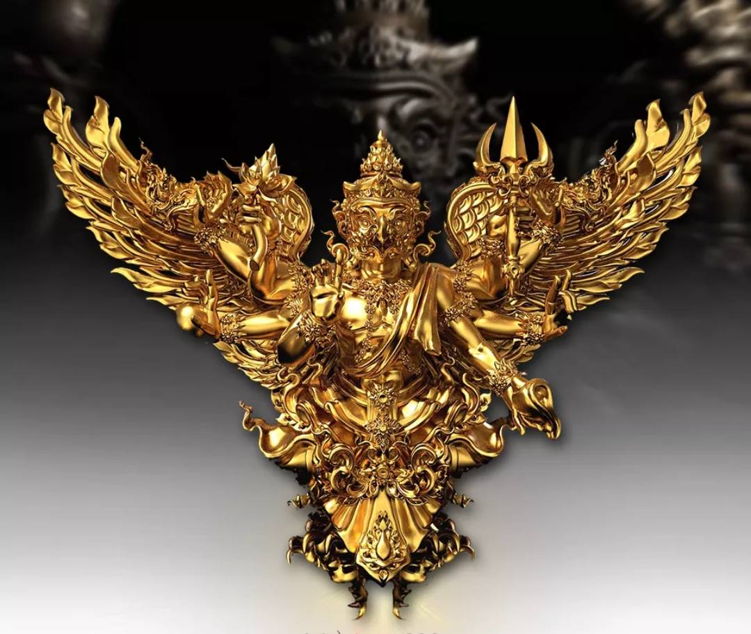 พญาครุฑ 6กร (ขนาด พกพา ห้อยคอ 3ซม.) - เนื้อมหาชนวนทองจังโก้