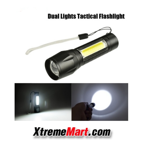 ไฟฉายซูมขนาดเล็ก+โคมไฟ COB ด้านข้าง แสงขาว 3 โหมด พร้อมสายชาร์จ USB ชาร์จได้ในตัว