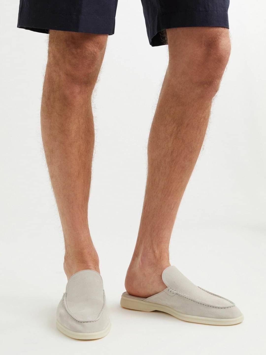 รองเท้า Loro Men's Suede Mule Loafers หนังกลับ สีขาว