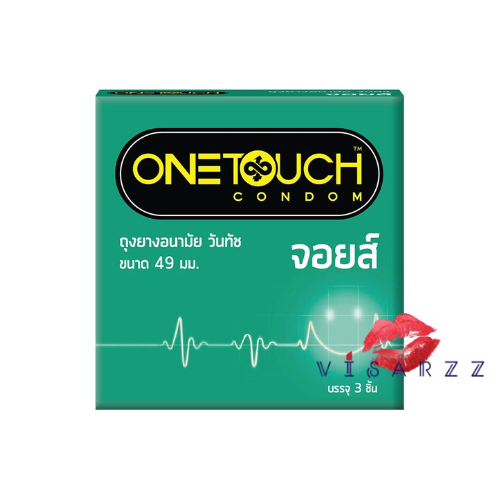 Onetouch Condom วันทัชถุงยางอนามัย จอยส์ x3 ชิ้น ขนาด 49 มม. ถุงยางอนามัยผิวเรียบ สีชมพูพีช มีสารหล่อลื่นในตัว