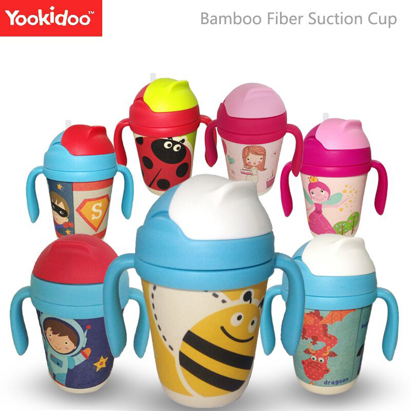 แก้วบรรจุเครื่องดื่มแบบหลอดพร้อมมือจับชนิดปลอดสารพิษ Yookidoo Natural Bamboo Fibre Straw Cup (Birthday Party)