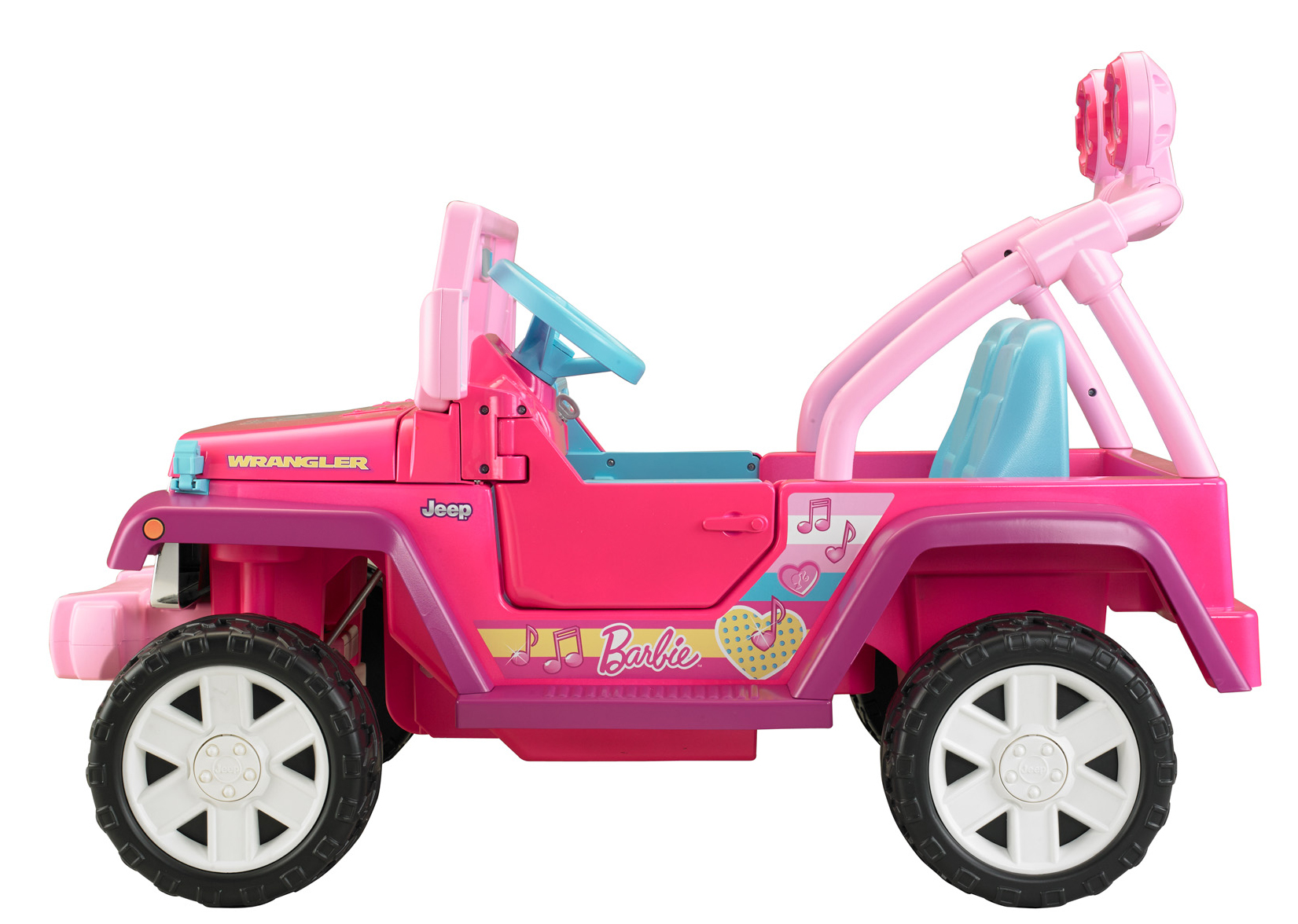 รถจี๊ปบาร์บี้พลังแรงสูงแบบ 2 ที่นั่งสำหรับลูกสาว Fisher-Price รุ่น Power Wheels Barbie Jammin' Jeep Wrangler 12-Volt Battery Powered Ride-On (Pink)