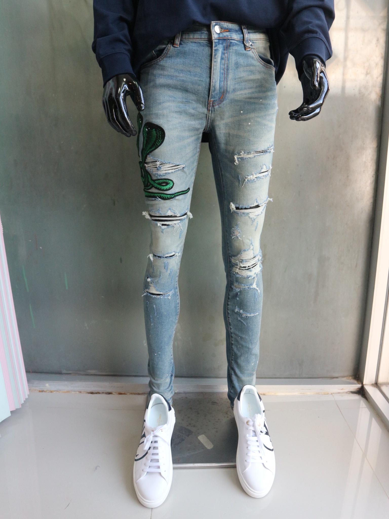 AMIRI Snake Patch Embroidered Skinny Jeans