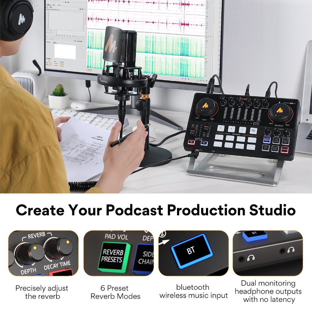 Maono AU-AME2 / Maono Maonocaster AU-AME2A Maonocaster Studio Audio Interface Mixer with Phantom power for Live