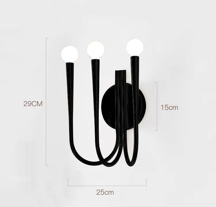 โคมไฟติดผนังภายในเหล็กทรงโค้งเส้นตรงตัว U ไฟ 3 ดวง สไตล์ Northern Europe [3H-EW]